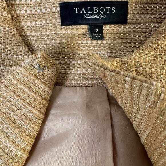 Talbots Blazer Size 12 Gold Metallic Back Pleats Short Jacket Career Party - Picture 7 of 11
